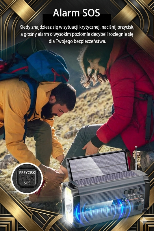 Radio Survivalowe 5000mAh – Solarne, Korbka, Latarka, SOS, AM/FM | Wodoodporne