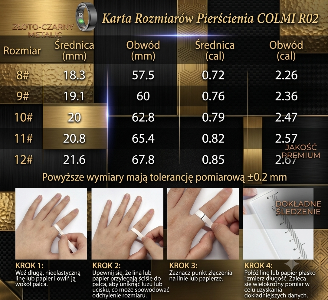 COLMI R02 Smart Ring – Inteligentny Pierścioń ze Stali Tytanowej | Monitorowanie Zdrowia, IP68, 3ATM