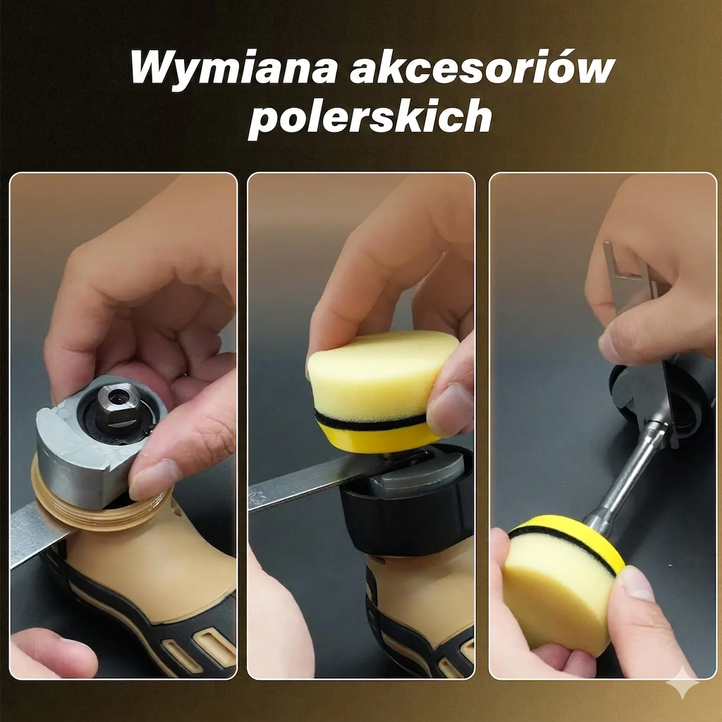Bezprzewodowa Polerka Samochodowa 12V – Mini, Akumulatorowa, Zestaw padów 1”/1,5”/2”