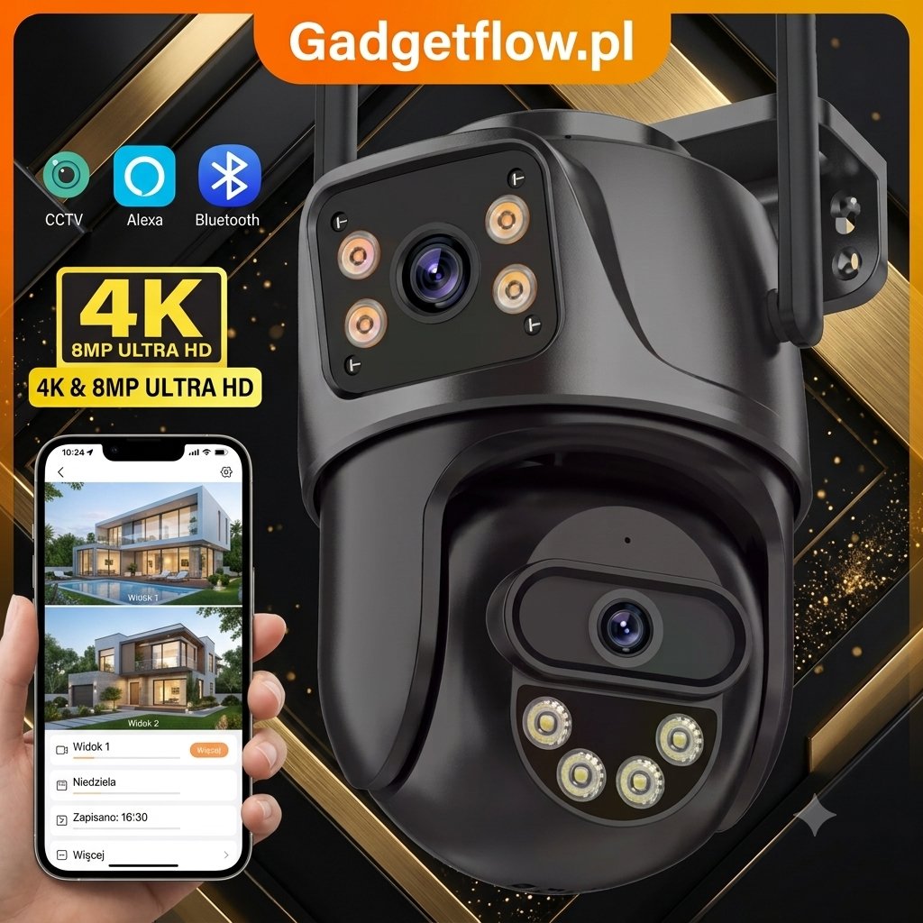 Kamera IP 4K 8MP Dual Lens WiFi PTZ – Inteligentny Monitoring 360° z Automatycznym Śledzeniem