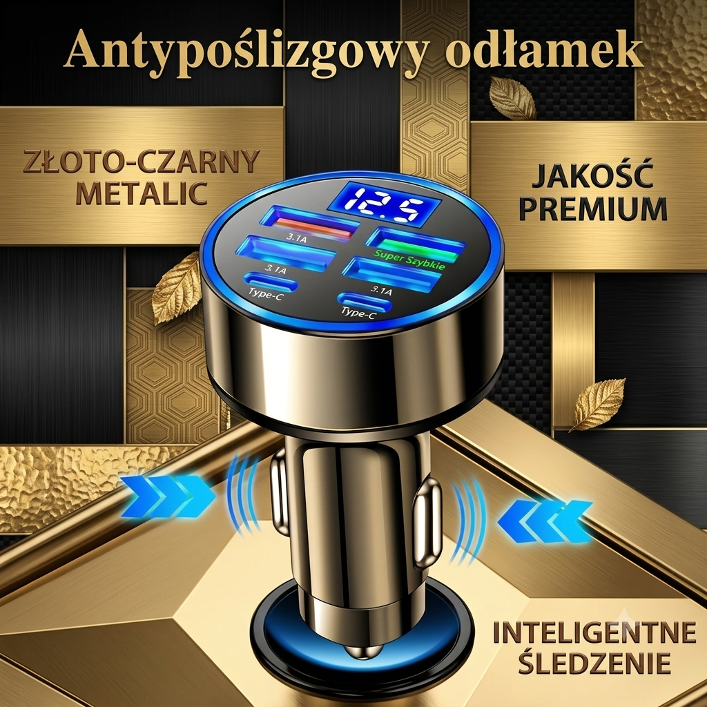 Samochodowa Ładowarka USB 6w1 3.1A z Wyświetlaczem Cyfrowym – Dual USB-C, Szybkie Ładowanie