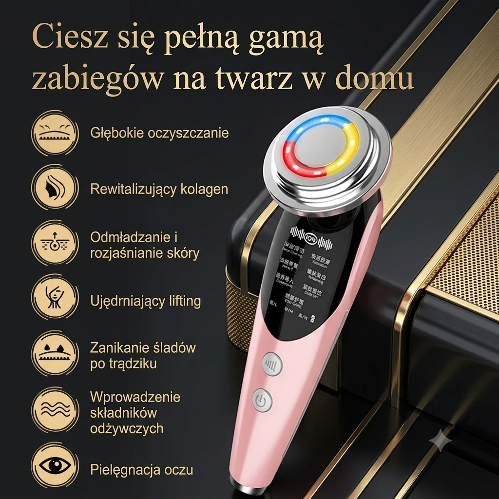 Wielofunkcyjne Urządzenie do Liftingu i Pielęgnacji Twarzy EMS 7w1 z Fototerapią LED