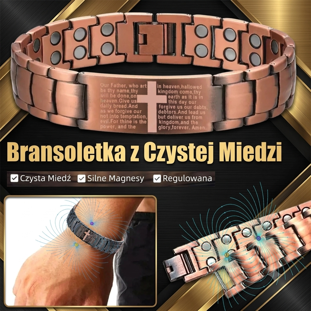 Męska Bransoletka Magnetyczna z Motywem Krzyża – Podwójne Magnesy