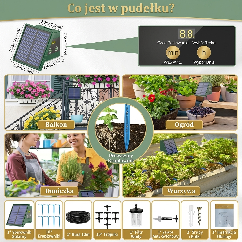 Automatyczny System Nawadniania Solarny – Kroplowy, DIY, do Ogrodu i Balkonu