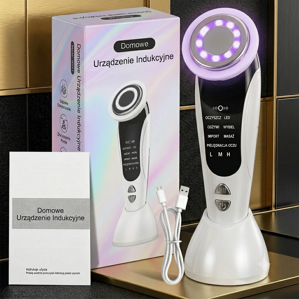 Urządzenie Kosmetyczne 7w1 z Mikroprądem – Lifting Twarzy, EMS, RF, LED | LUT-062