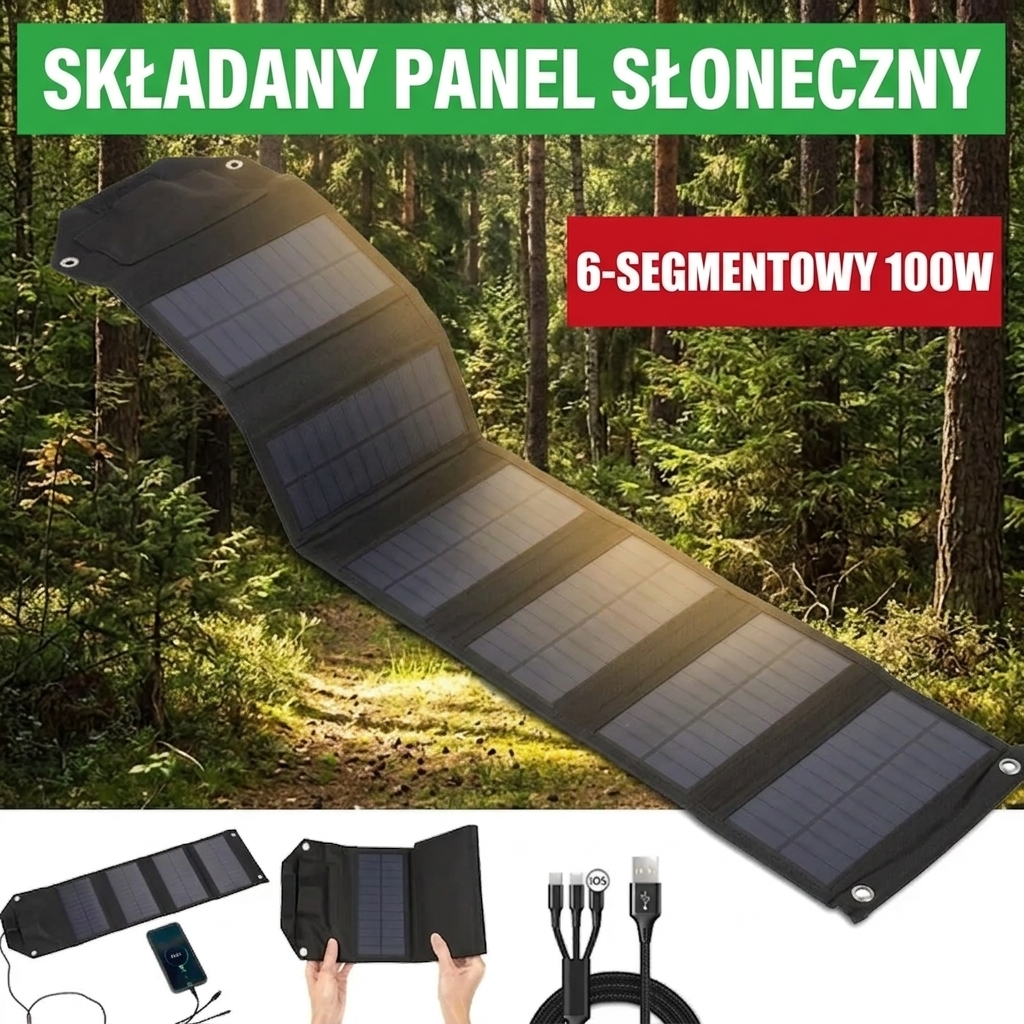 Składany Panel Solarny 100W – Przenośna Ładowarka USB na Camping i Outdoor