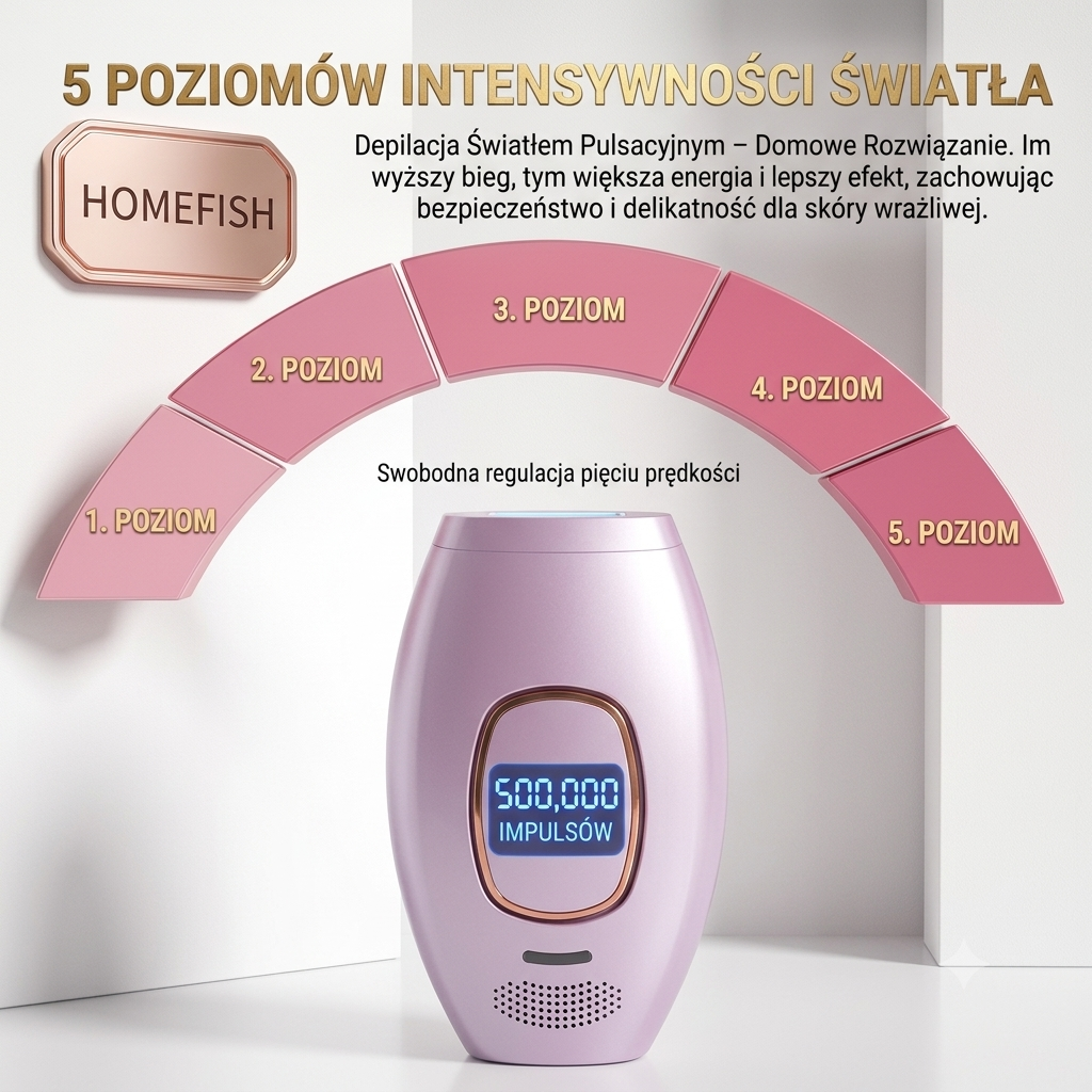 Depilator IPL HOMEFISH – Domowa Depilacja Światłem Pulsacyjnym | 5 Poziomów Mocy | 500 000 Impulsów