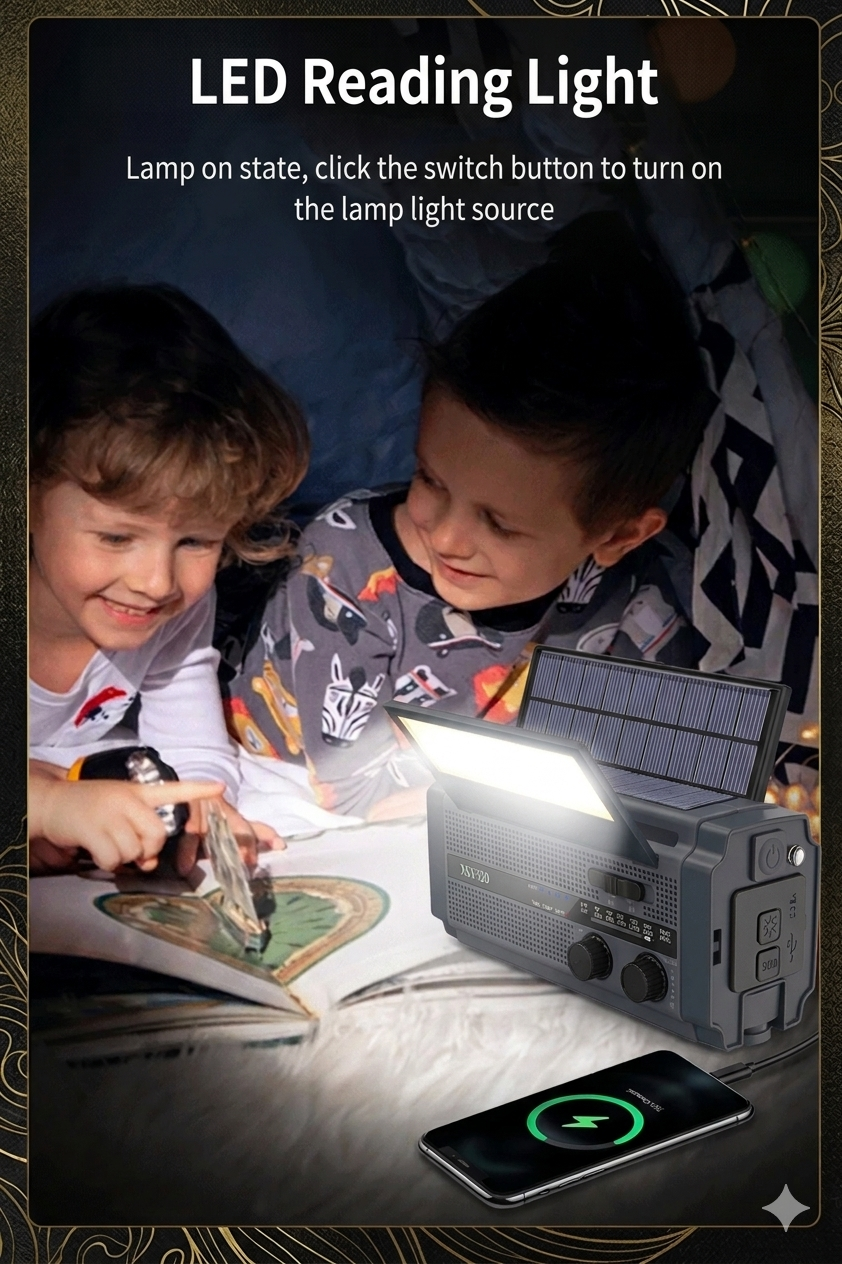 Radio Survivalowe 5000mAh – Solarne, Korbka, Latarka, SOS, AM/FM | Wodoodporne