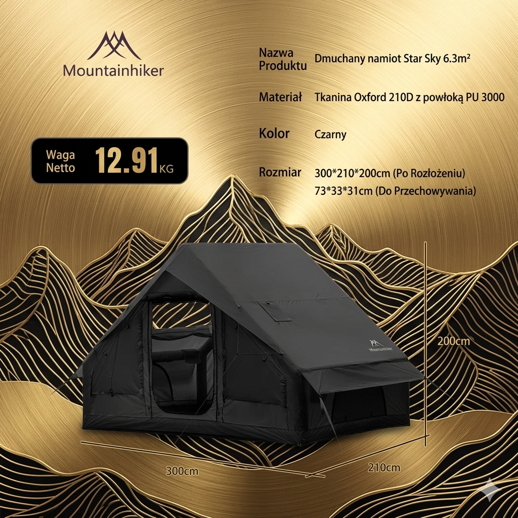 MOUNTAINHIKER Namiot Rodzinny Dmuchany 3-6 Osób – Wodoodporny, Czterosezonowy