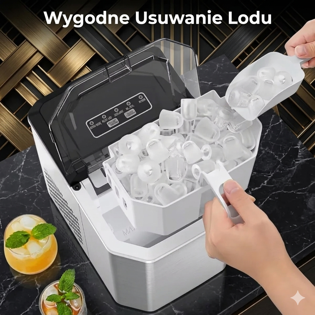Automatyczna Maszyna do Lodu – 12kg/24h, 9 Kostek w 7 min, Samoczyszcząca | PL