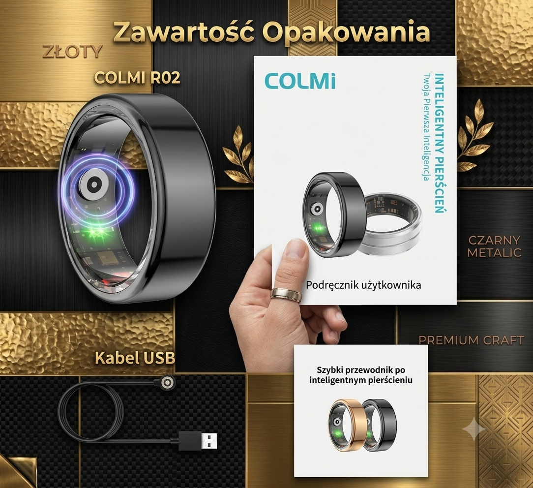 COLMI R02 Smart Ring – Inteligentny Pierścioń ze Stali Tytanowej | Monitorowanie Zdrowia, IP68, 3ATM