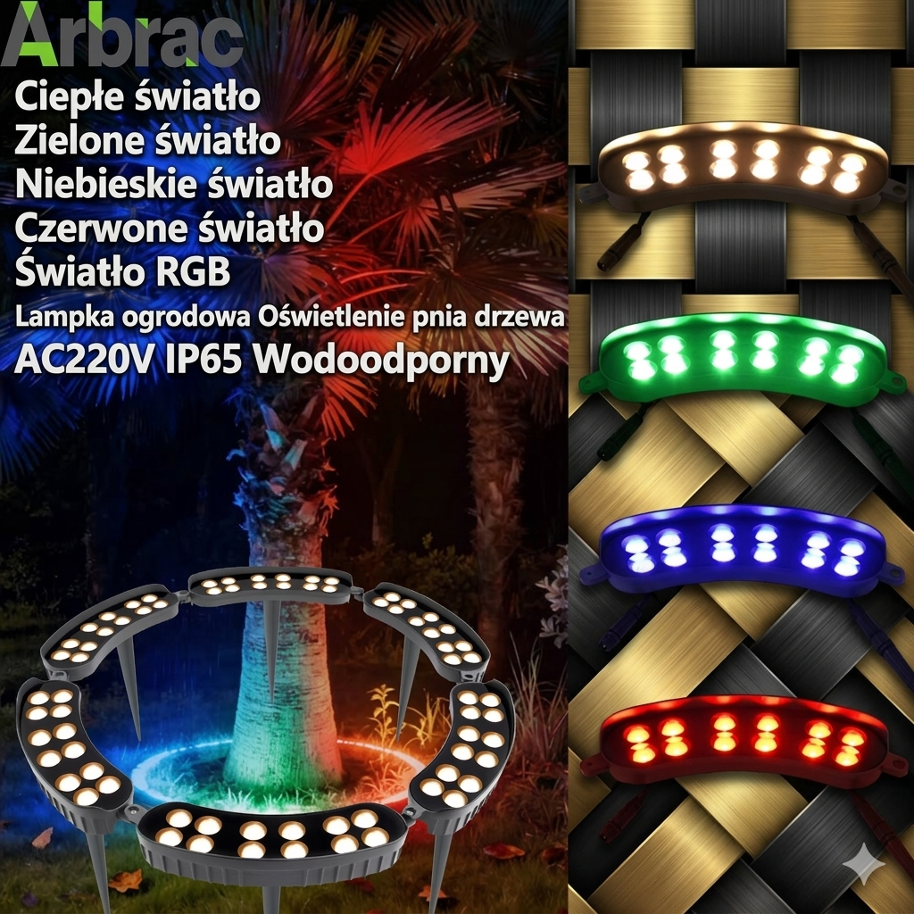 Lampa Ogrodowa LED do Drzew – IP65, 12W, Ciepła/RGB, 220V | Wysyłka z Polski 🇵🇱
