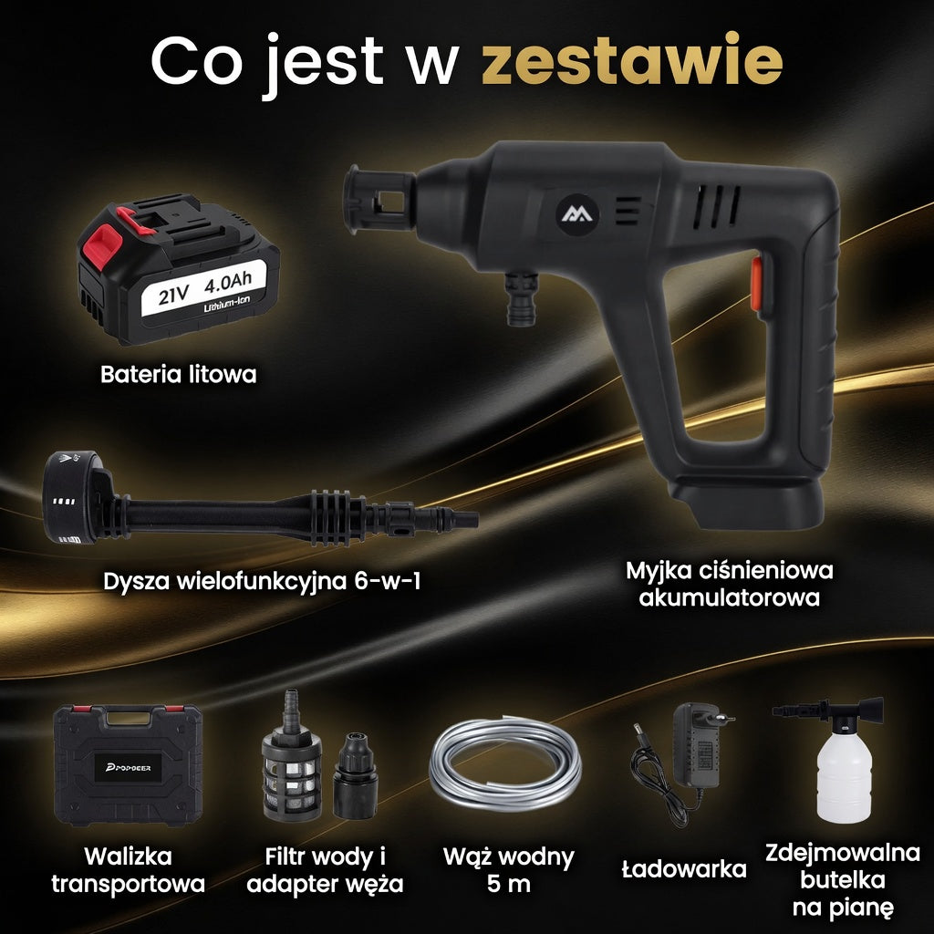 Bezprzewodowa Myjka Ciśnieniowa  200 bar – 6w1, 20000mAh, Wąż 5m | Wysyłka z Polski 🇵🇱