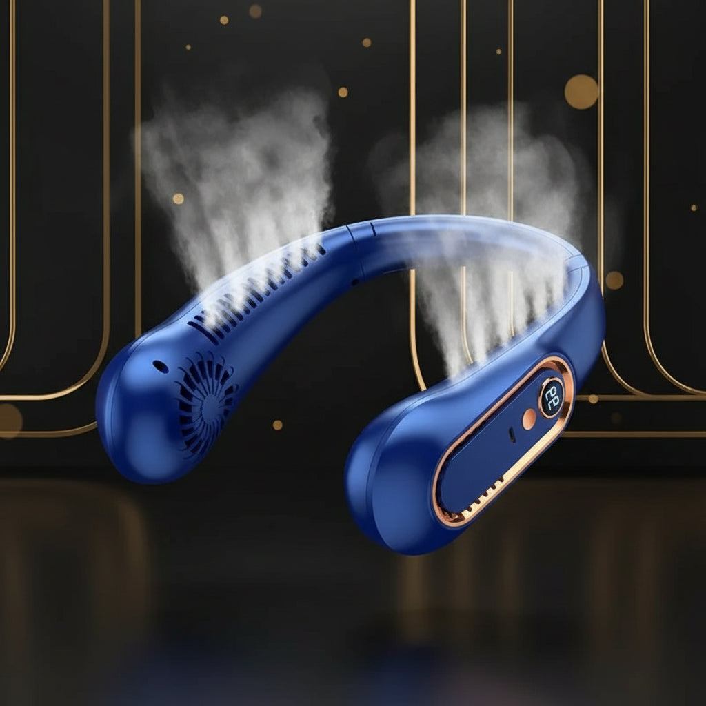 Wentylator na Szyję USB – Bezłopatkowy, 5 Prędkości, Wyświetlacz LED