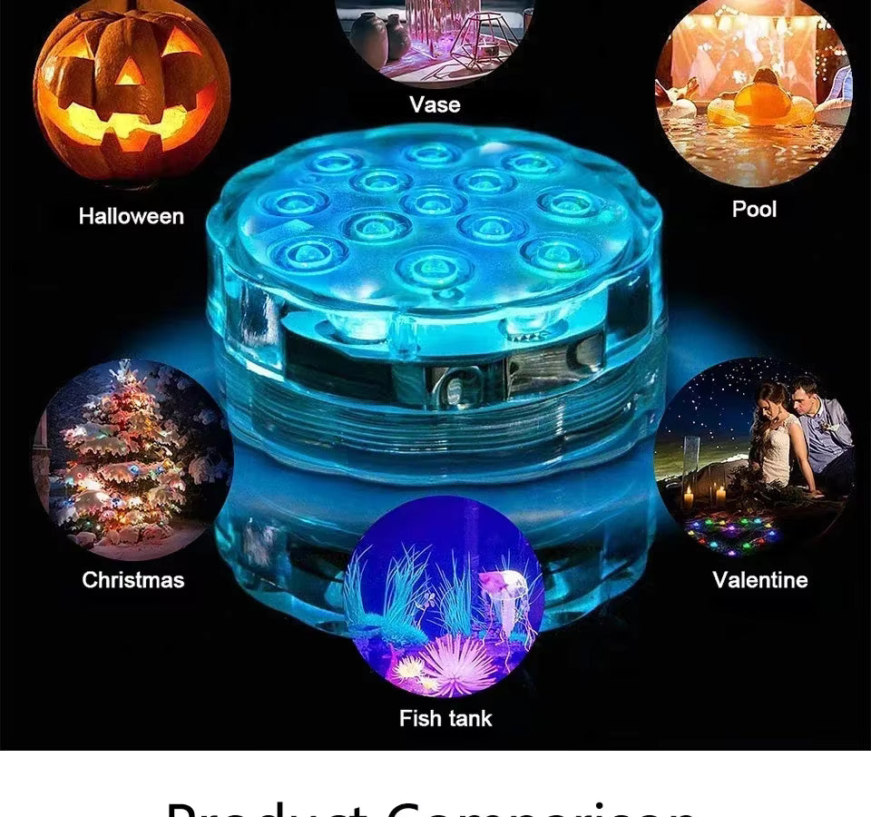Podwodne Lampki LED RGB IP68 z Pilotem – 16 Kolorów, Basen, Akwarium, Impreza | NEWBIRTH HD062