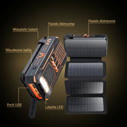 Power Bank Solarny 20000mAh – Wbudowane Kable, Latarka, Wyświetlacz | Wysyłka z Niemiec