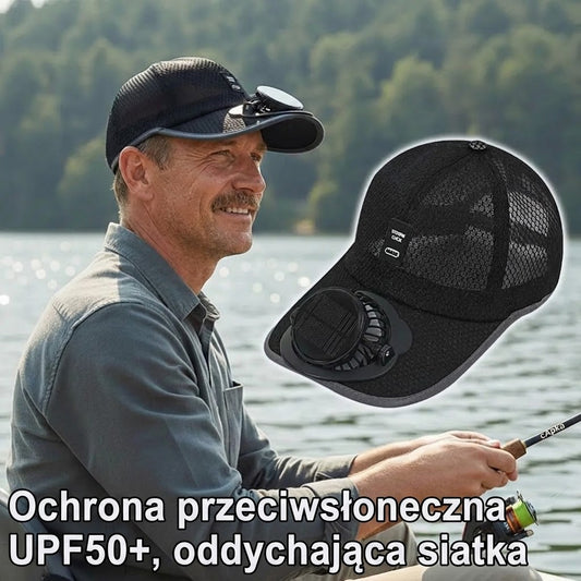 Czapka z Wentylatorkiem Solarnym USB – Chłodzenie i Ochrona UV | GADGETFLOW