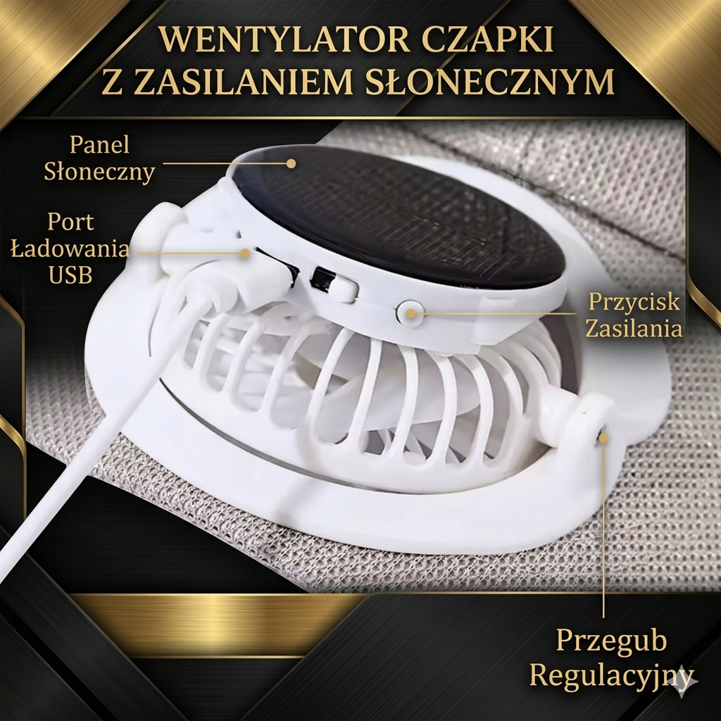 Czapka z Wentylatorkiem Solarnym USB – Chłodzenie i Ochrona UV | GADGETFLOW