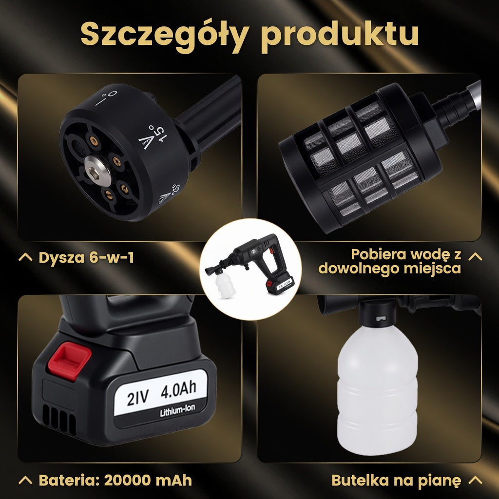 Bezprzewodowa Myjka Ciśnieniowa  200 bar – 6w1, 20000mAh, Wąż 5m | Wysyłka z Polski 🇵🇱